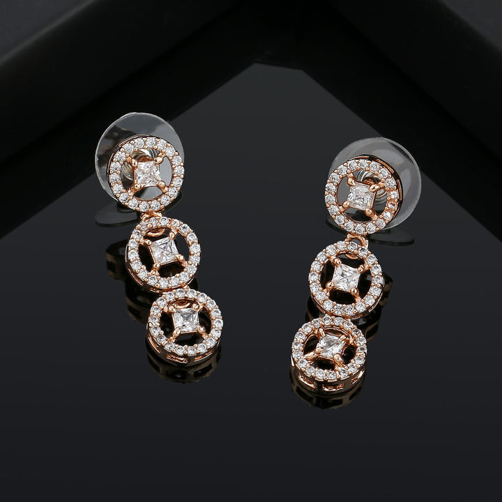 Estele Rose Gold Plated CZ Rotating Glitter Earrings for Women