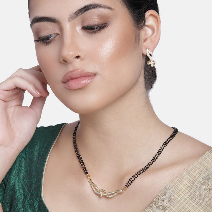 Estele Gold Plated Fascinating Mangalsutra Necklace Set with Austrian Crystals for Women