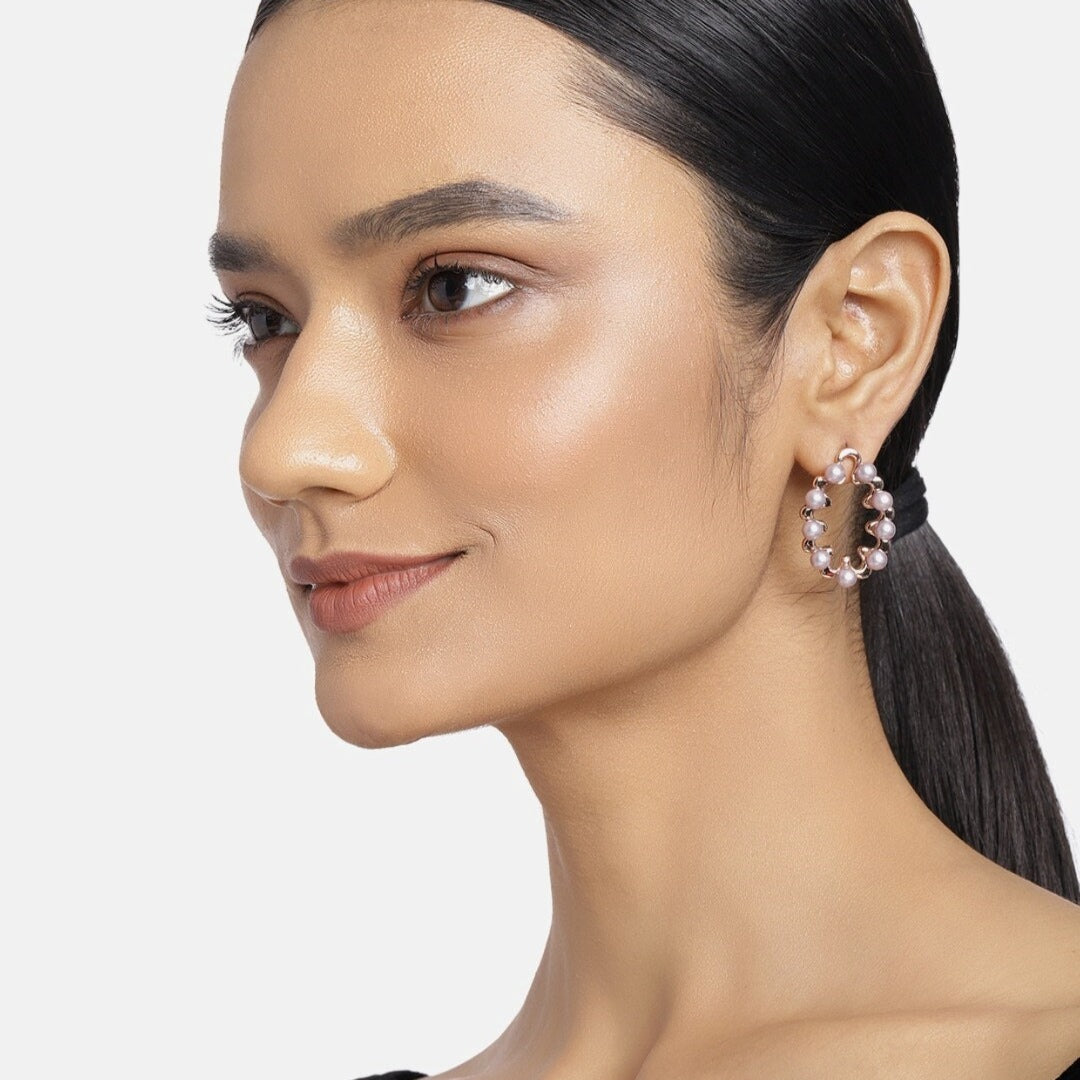 Estele Rose Gold Plated Blush pearl designer Stud Earrings for women