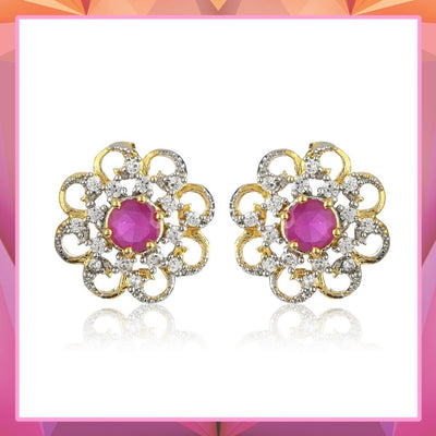 Round Stud Earring With Pink & White Ad Stones