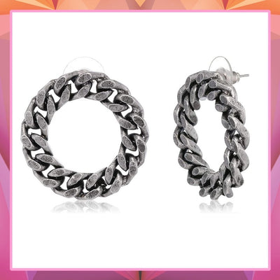 Estele Oxidized Silver Plated Designer Chain mail hoop Stud Earrings  for women