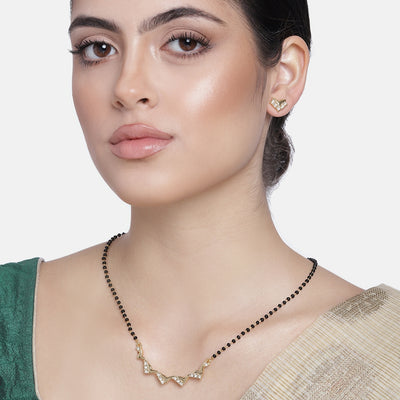 Estele Gold Plated Innovative Zig-Zag Textured Mangalsutra Necklace Set with Austrian Crystals for Women