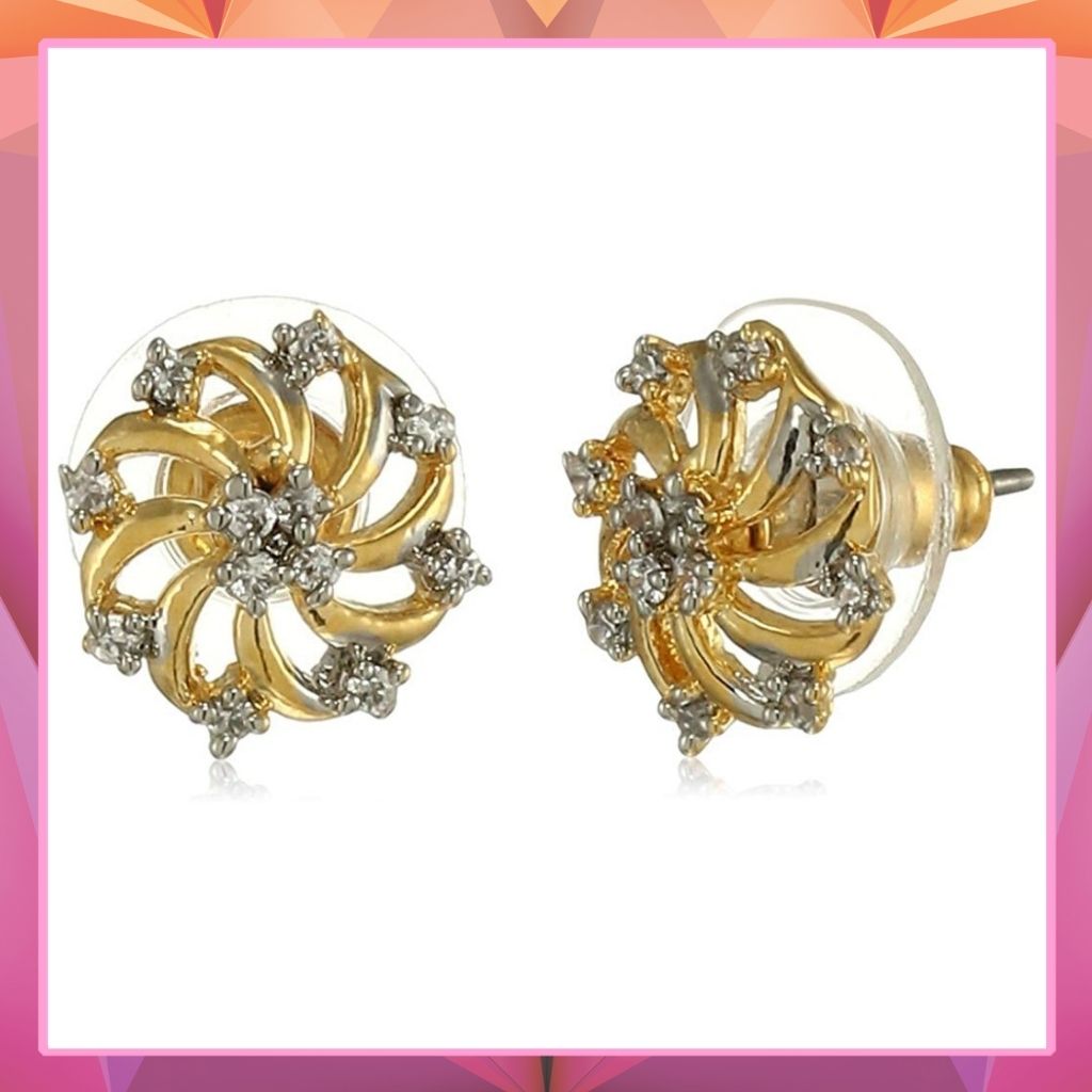 Estele  Non Precious Metal Gold Plated Round Twirl Stud Earrings for girls