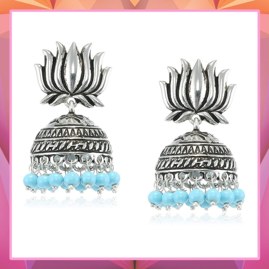 Estele traditional silver plated oxidised jhumki earrings  for women