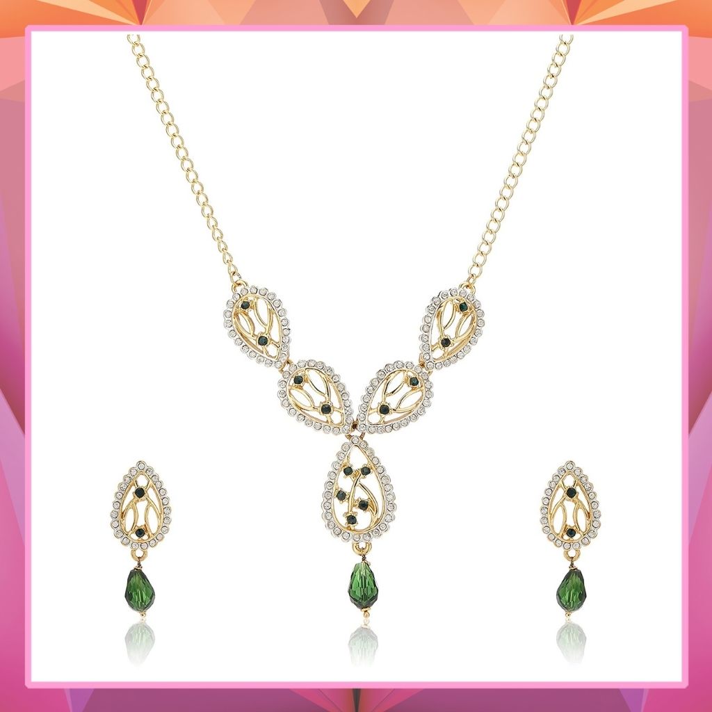 Estele - 24 KT Gold plated Necklace Set with American Diamonds for Women