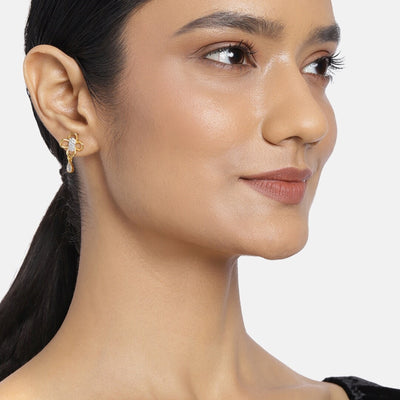 Estele   Gold plated Floral Austrian Diamond Stud Earrings for women