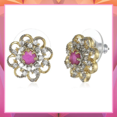 Estele Gold and Silver Plated Crown flower Stud Earrings for women