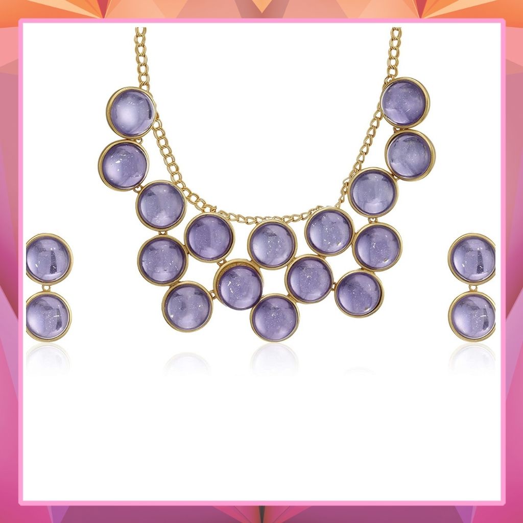Estele 24 Kt Gold Plated with Purple Galaxy Stones Necklace Set for Women