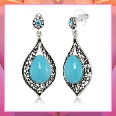 Estele Oxidized Silver Plated Blue Victorian filigree Dangle Earrings for women