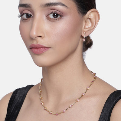 Estele Rose Gold plated Flower Designer Necklace Set with Austrian Crystals for Women
