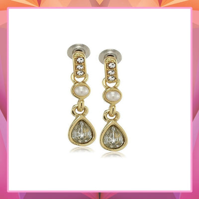 Estele 24Kt Gold Plated Pear shape Pearl Drop Earrings with Austrian Crystals for Women