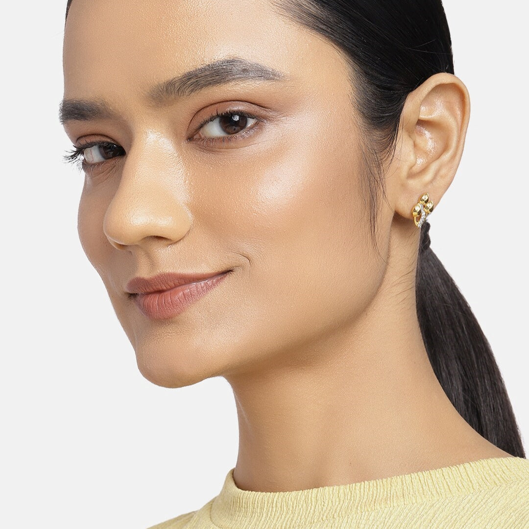 Estele  Gold Plated three flower shape Stud Earrings for women