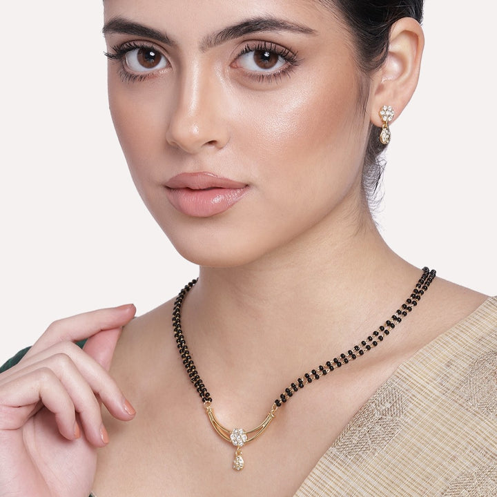 24 Kt Gold Plated Flower Double Line Mangalsutra Necklace Set – Estele