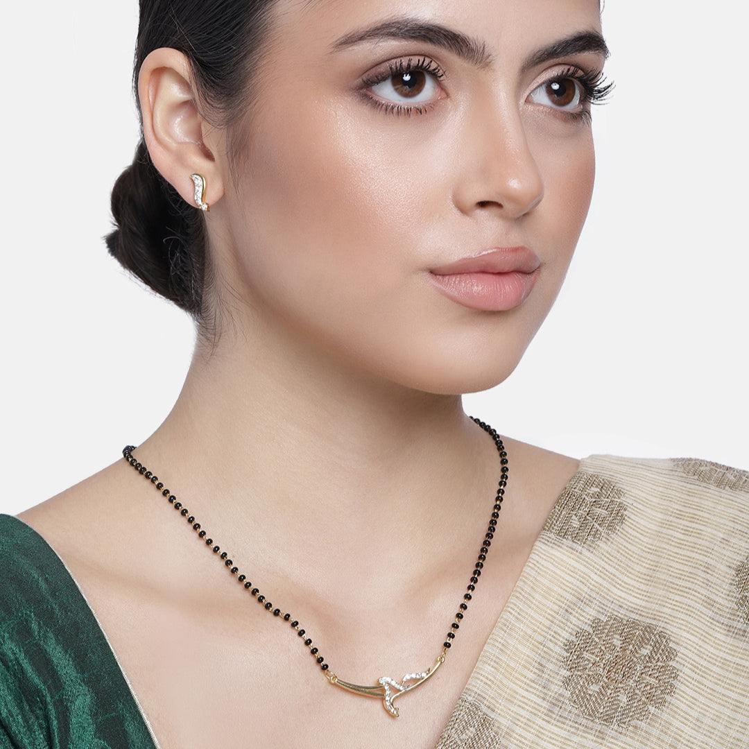 Estele Gold Plated Sophisticated Mangalsutra Necklace Set with Austrian Crystals for Women