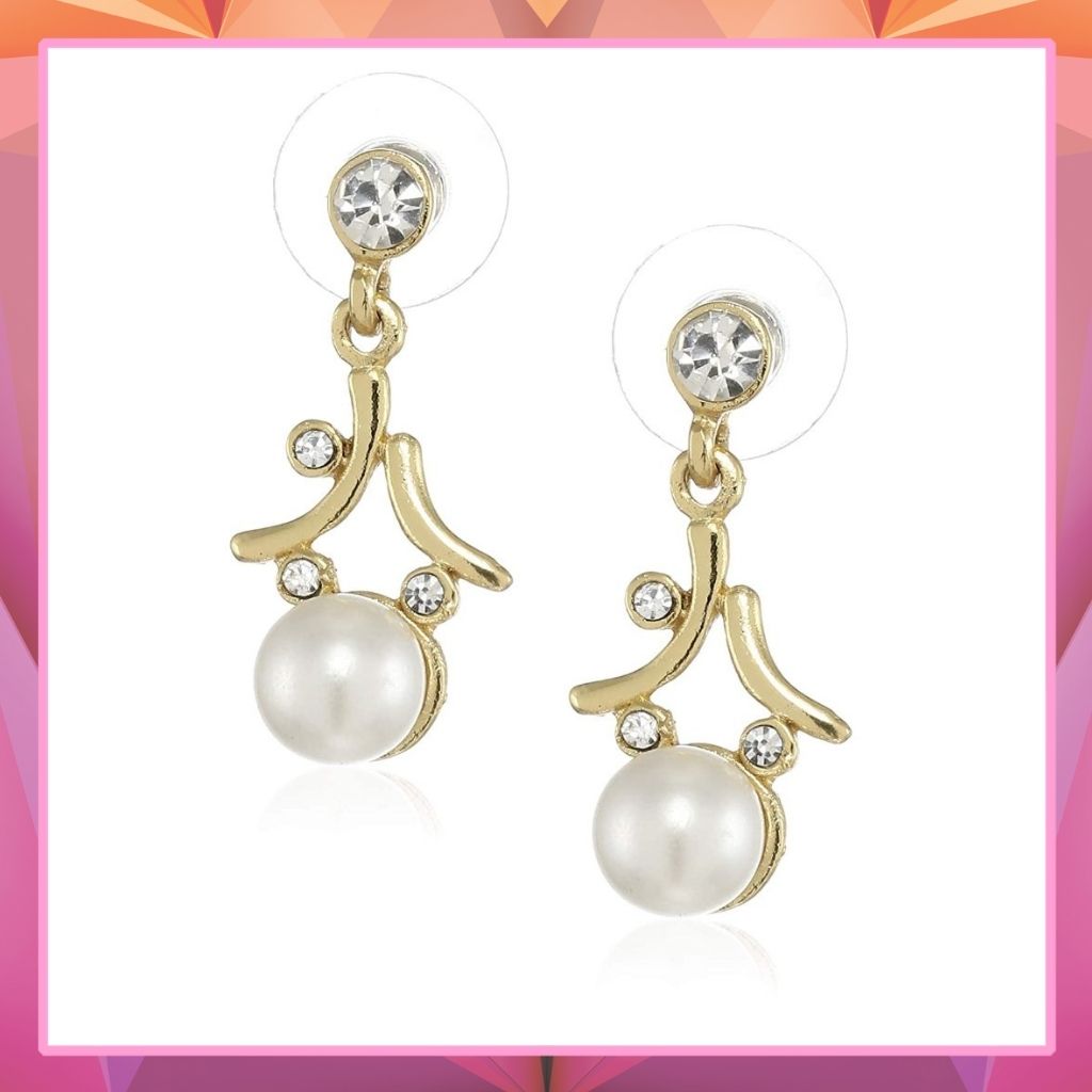 Estele  Gold Plated Pearl Swing Crystal  Drop Earrings for women