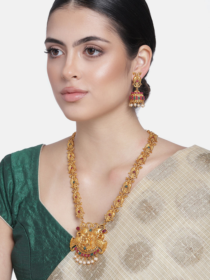 Gold Plated Pure Blessed Lakshmi Ji with Peacocks Nakshi Temple