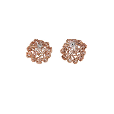 Estele Rose Gold Plated Magnolia Flower Designer Stud Earrings for Women