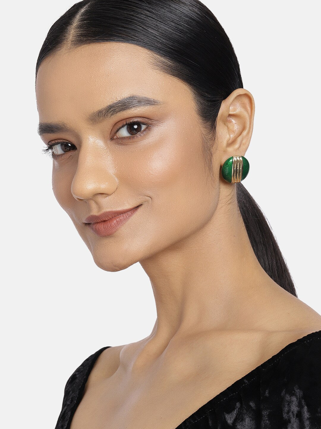 Estele Gold Plated Green fancy stud earring for women