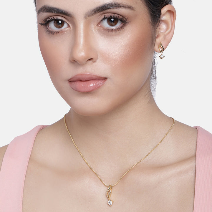 Estele Gold Plated Solitaire Pendant Set with American Diamonds for Women