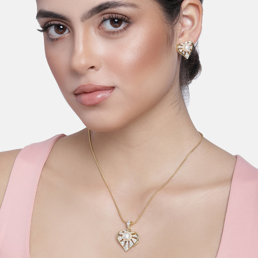 Stylish Gold and Silver plated Blissful Pearl Heart Necklace – Estele