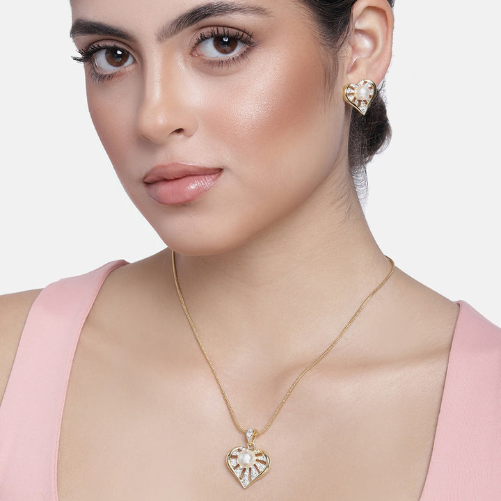 ESTELE - Valentine Special - Stylish Gold and Silver plated Blissful Pearl Heart Necklace for Women