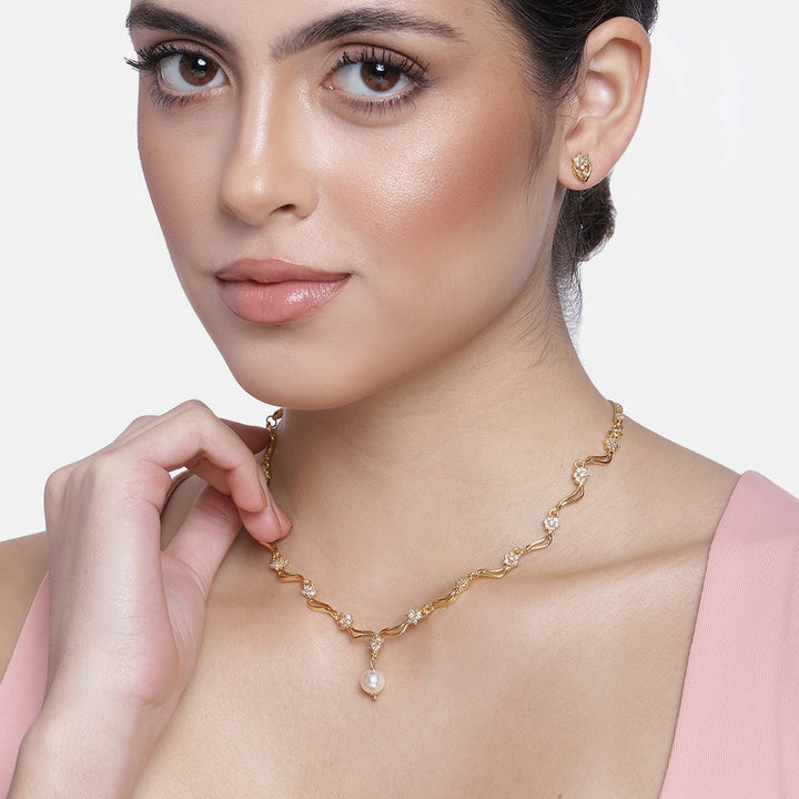 Modern Gold plated American Diamond Star wave Necklace