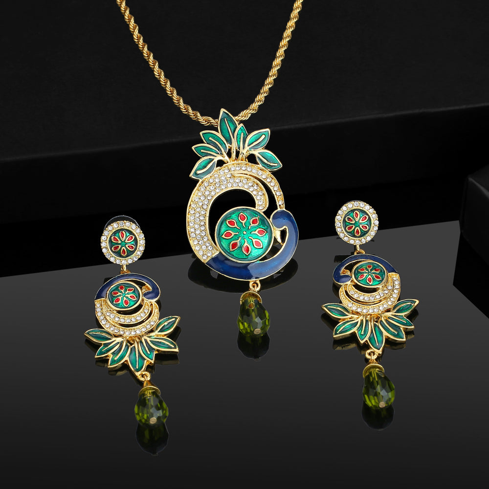 GOLD plated Beautiful Peacock Pendant Pendant Set – Estele