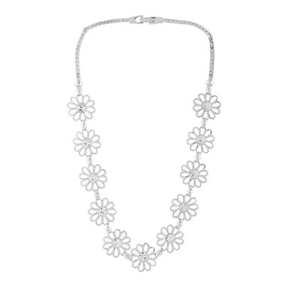 Estele Rhodium Plated Flower Designer Necklace Set with Crystals for Women