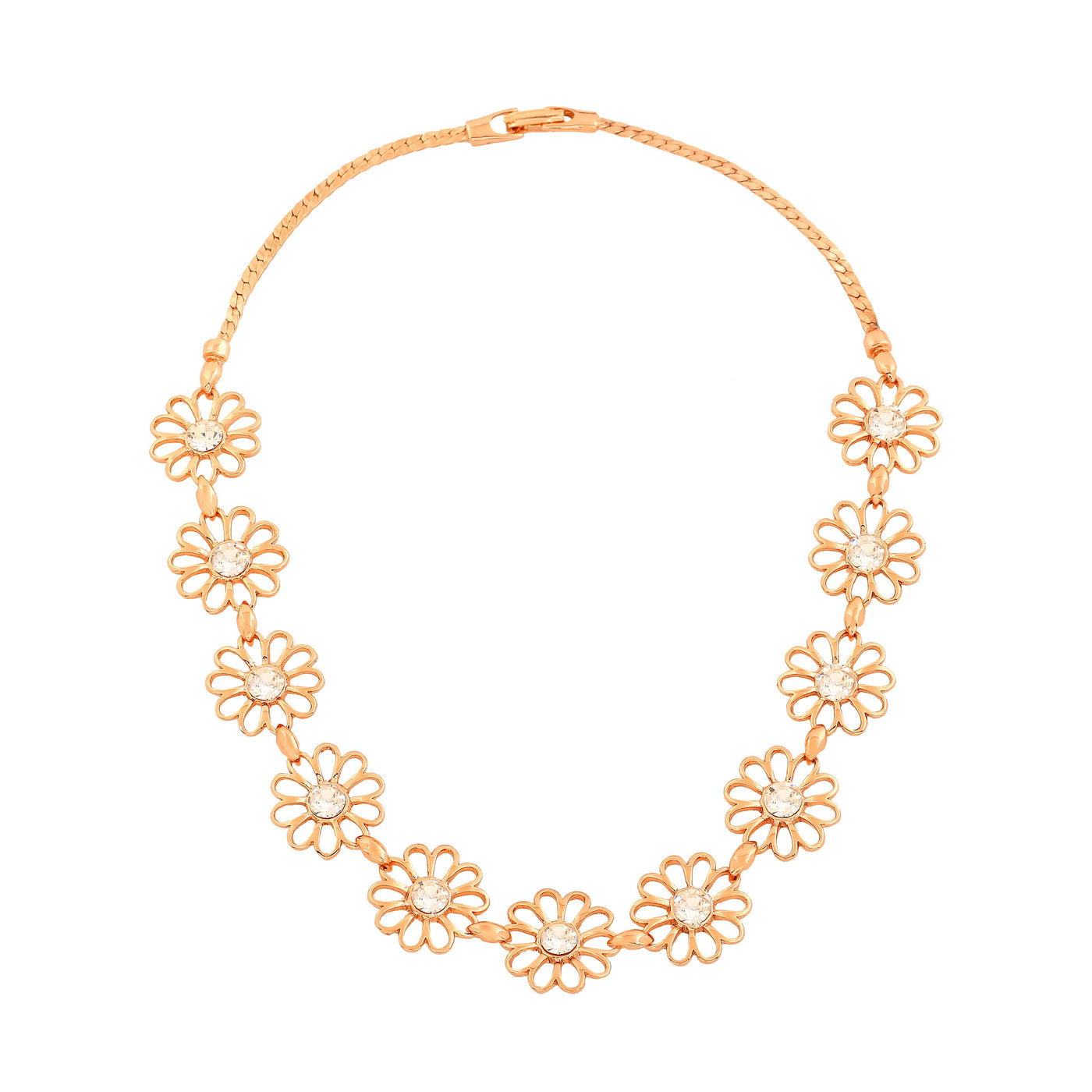 Estele Rose Gold Plated Flower Designer Necklace Set with Crystals for Women