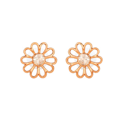 Estele Rose Gold Plated Flower Designer Necklace Set with Crystals for Women