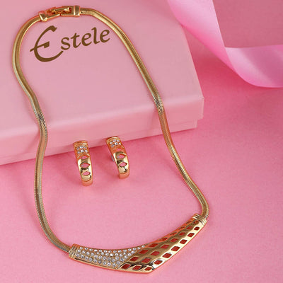 Estele Gold Plated Boomerang Designer Necklace Set with Austrian Crystals for Women