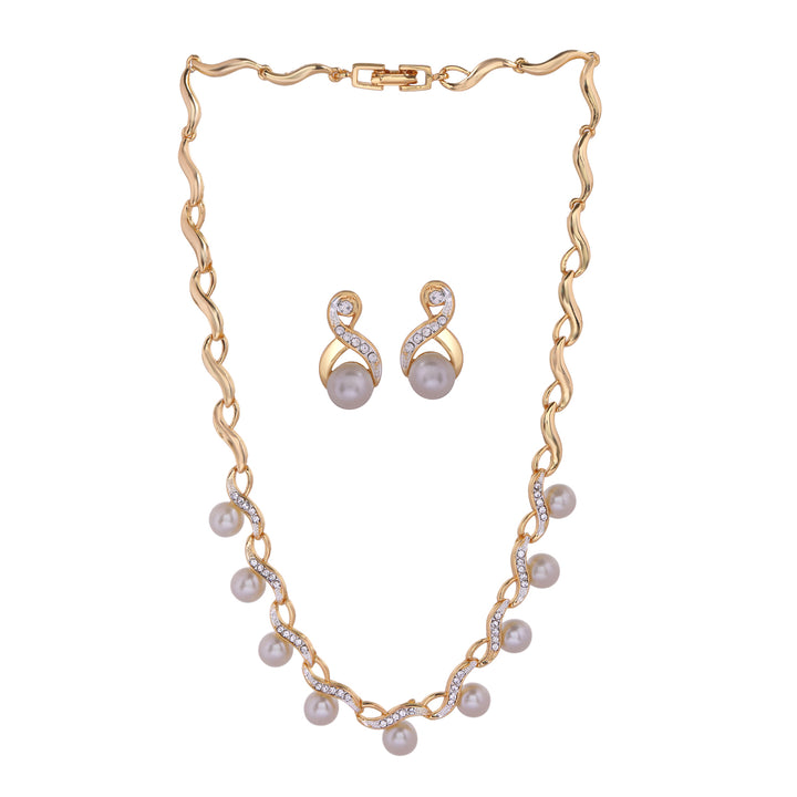 Estele Gold Plated Sparkling Pearl Drop Necklace Set for Women
