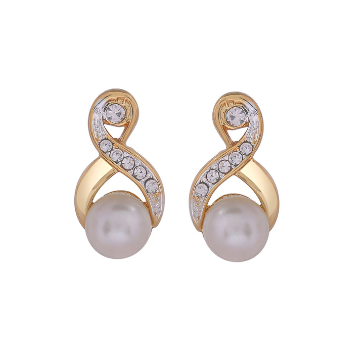 Estele Gold Plated Sparkling Pearl Drop Necklace Set for Women