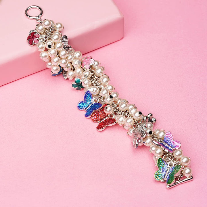 Estele Rhodium Plated Pearly Gardenia Bracelet for Women