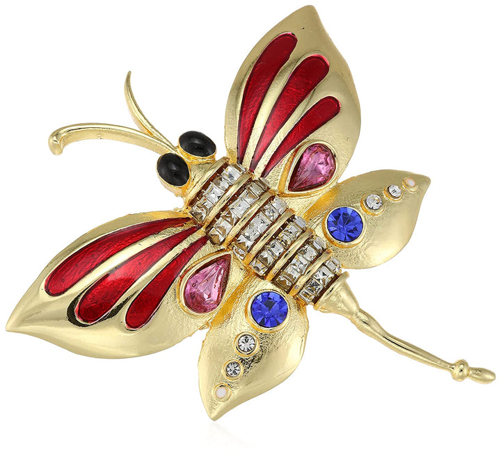 Estele Gold Plated Butterfly Shaped Finger Ring with Enamel & Crystals for Women