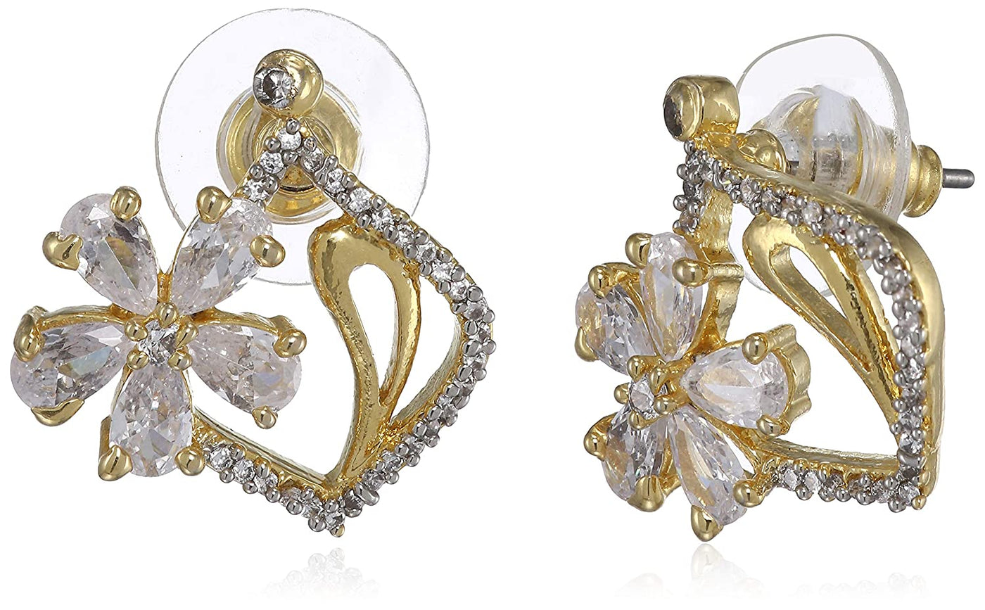 Estele Valentine Gift for Girlfriend American Diamond Flower Bunch Stud Earrings