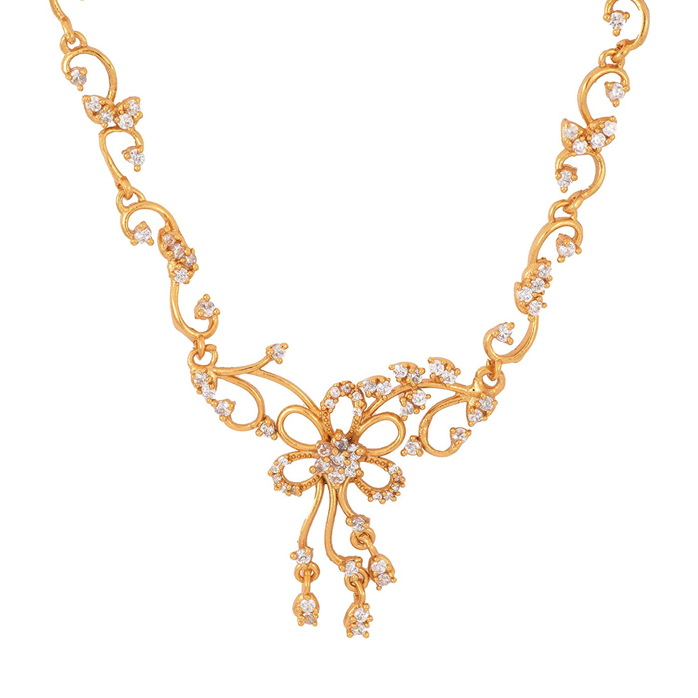 Estele - 24 Kt Gold Plated CZ Flower Shaped Necklace Set for Women