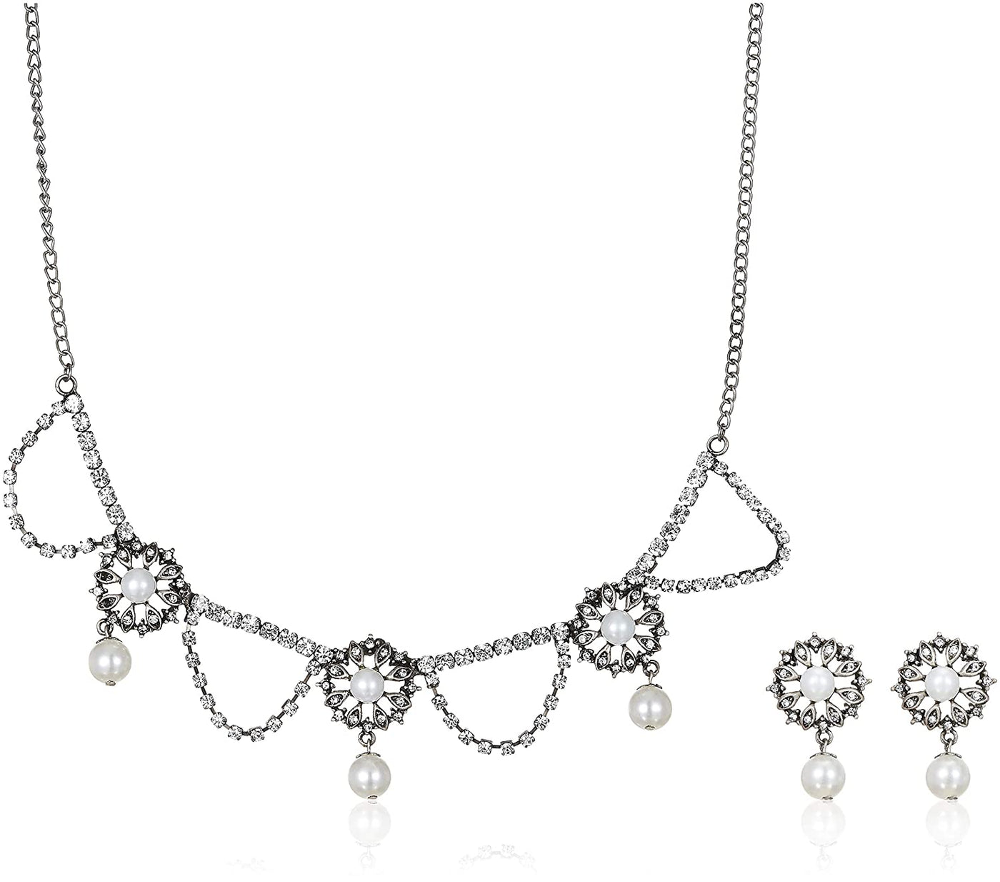 Estele Rhodium Plated Trendy CZ Diamond Designer Necklace Set for Women