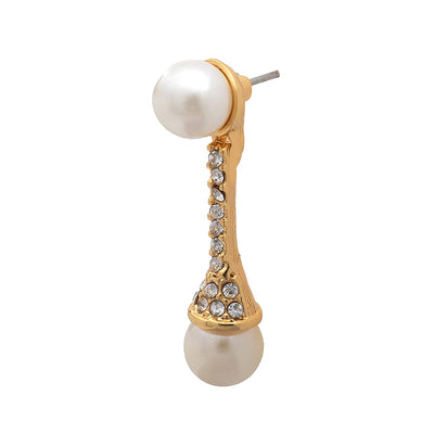 Estele Gold Plated Pearl crstal baton Stud Earrings For women