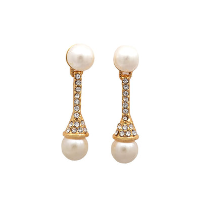 Estele Gold Plated Pearl crstal baton Stud Earrings For women