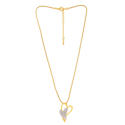 Estele Gold Plated Dual Heart Pendant with Austrian Crystals for Women
