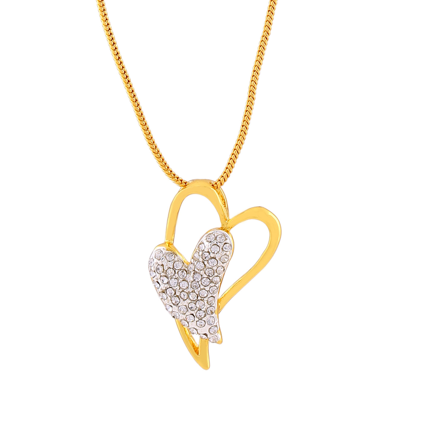 Estele Gold Plated Dual Heart Pendant with Austrian Crystals for Women