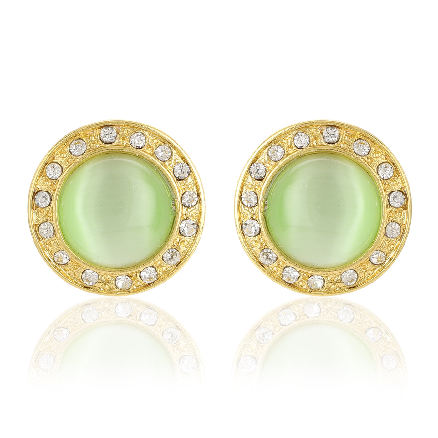 Green Enamel Round Stud Earrings