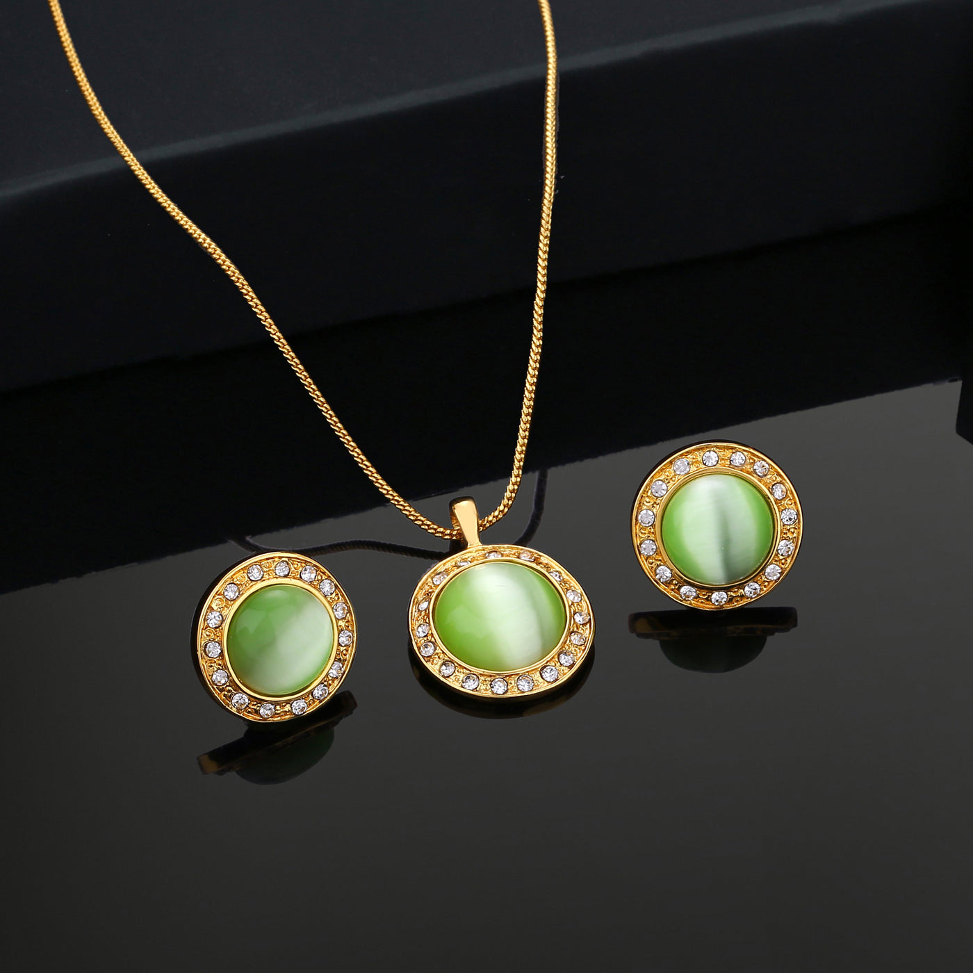 Estele Gold Plated Circular Designer Necklace Set with Crystals for Women