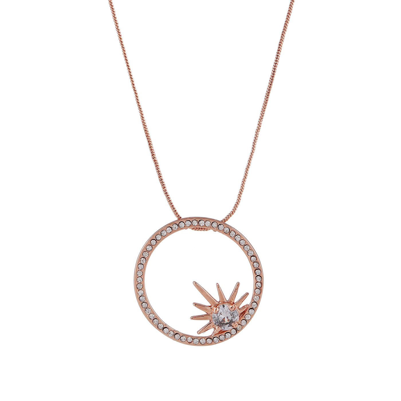 Estele Rose Gold Plated Round shaped Pendant with Austrian Crystals for Women