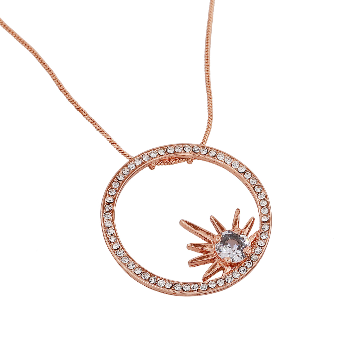 Estele Rose Gold Plated Round shaped Pendant with Austrian Crystals for Women