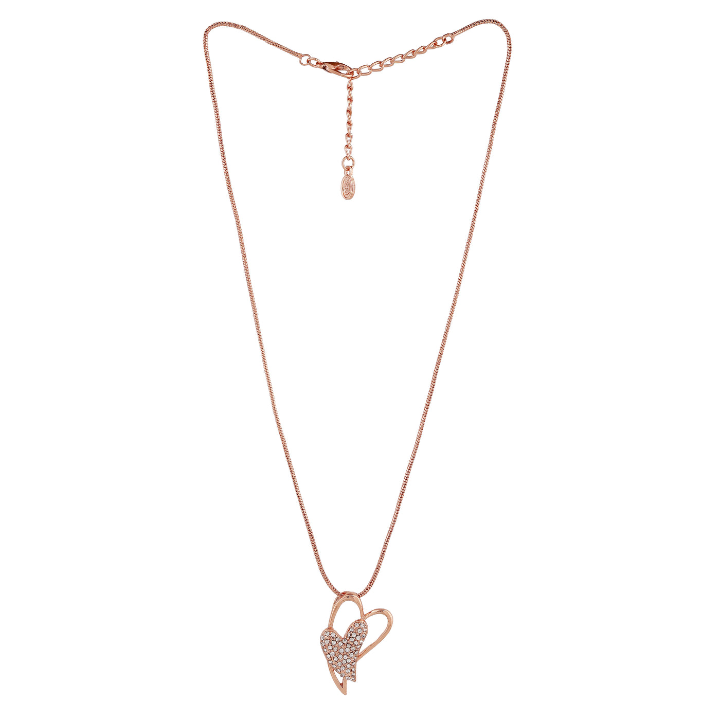 Estele Rose Gold Plated Dual Heart Pendant with Austrian Crystals for Women