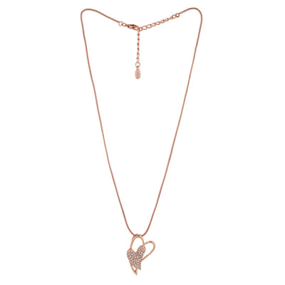 Estele Rose Gold Plated Dual Heart Pendant with Austrian Crystals for Women