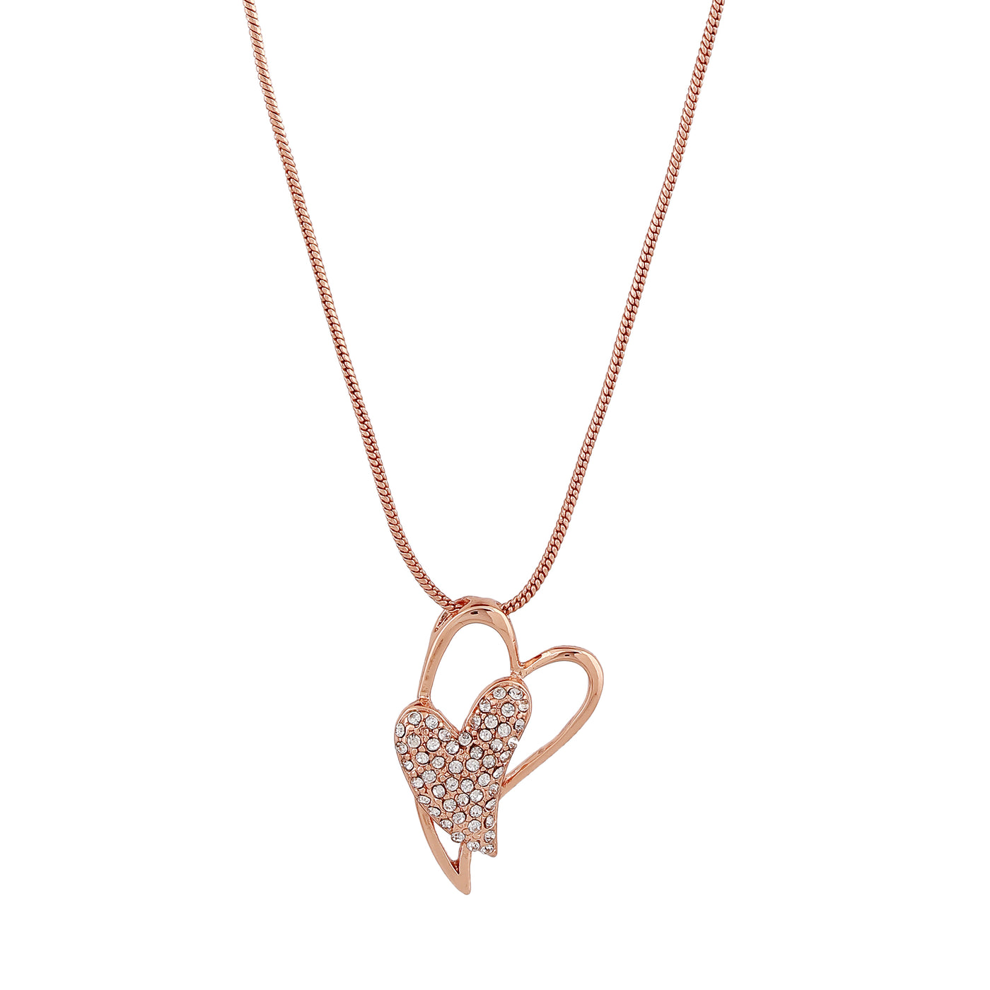 Estele Rose Gold Plated Dual Heart Pendant with Austrian Crystals for Women