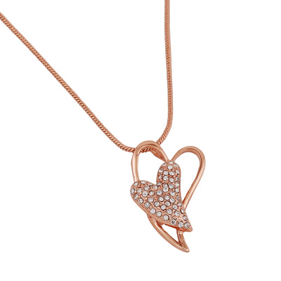 Estele Rose Gold Plated Dual Heart Pendant with Austrian Crystals for Women